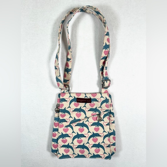 BUNGALOW 350 Dolphin Hearts Small Crossbody‎ Messenger Bag - Picture 1 of 8